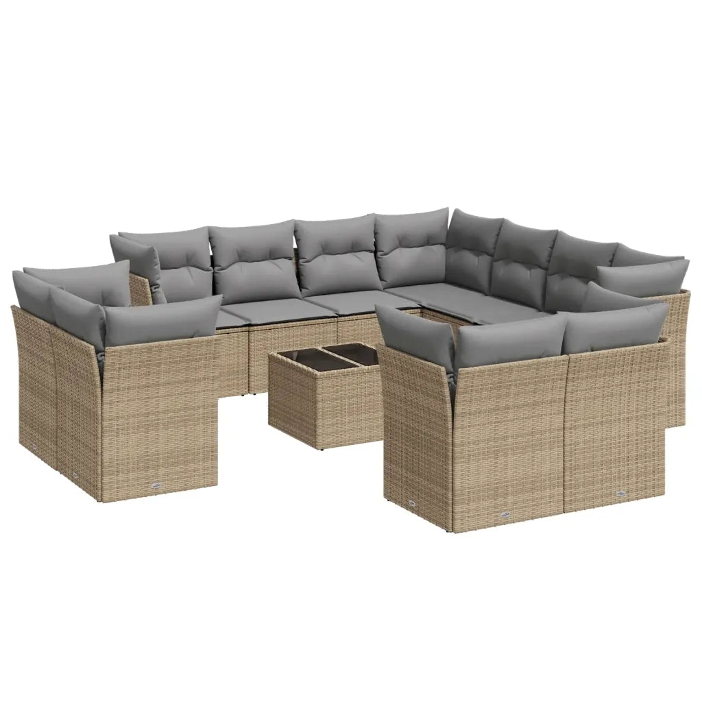 Set Divani da Giardino 12 pz con Cuscini Beige in Polyrattan