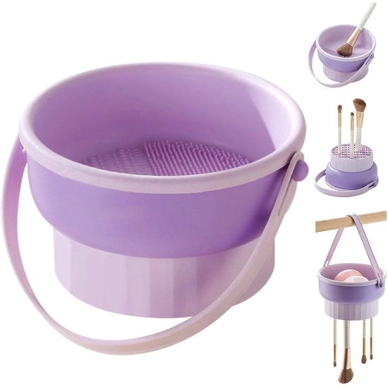 Pennello per trucco con manico di silicone, Supporto per pennelli per trucco 3 in 1