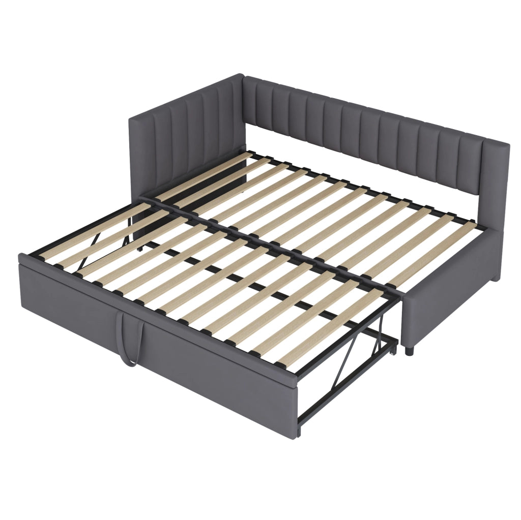Divano letto angolare multifunzione 90x200 cm con letto estraibile; in velluto grigio