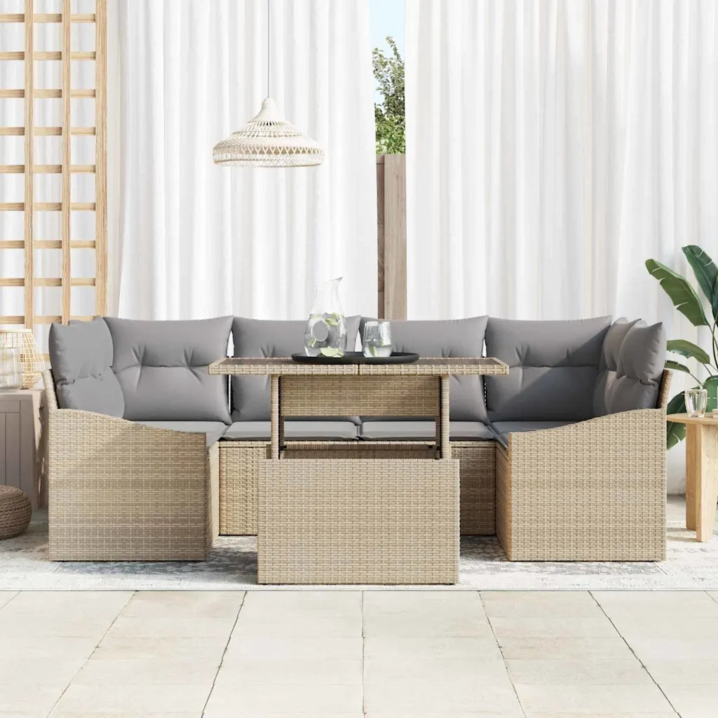 Set Divano da Giardino con cuscino 7 pcs Beige polyrattan 3357673