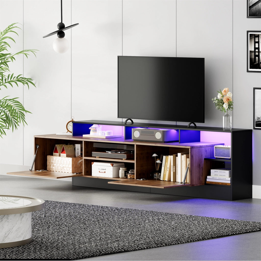 Cassettiera per TV in truciolato; nero e rovere; lunghezza 190 cm