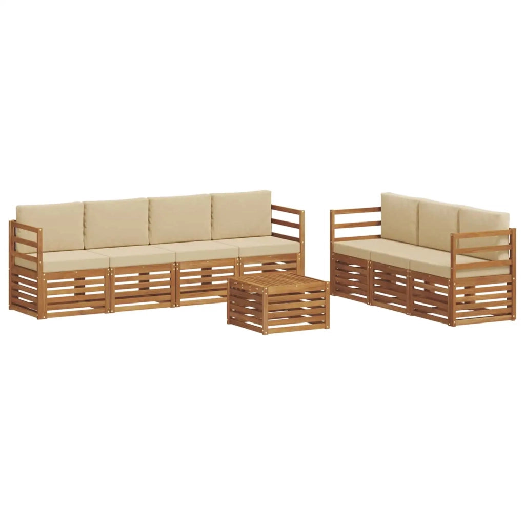Set divani 8 pcs Naturale e Beige Legno di Acacia Massello
