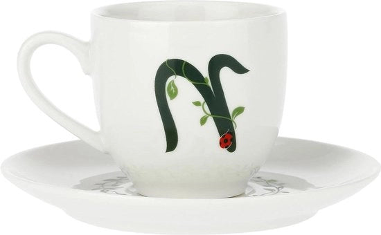 Coppa da caffè con coperchio lettera 'N' 3 Oz - Porcellana Solotua - Scatola di lusso per regali