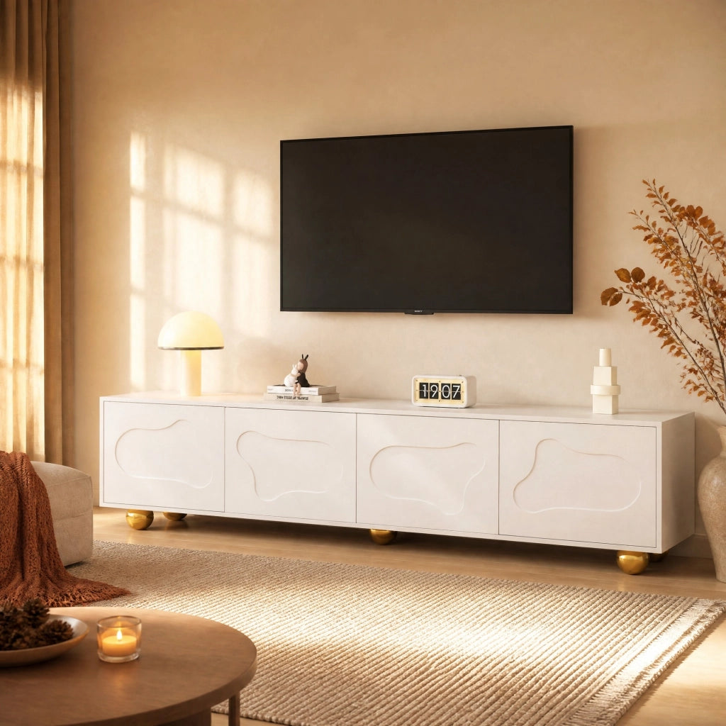 MOBILE TV 180x40x45 cm Bianco con 2 vani e 4 ante a forma di nuvola