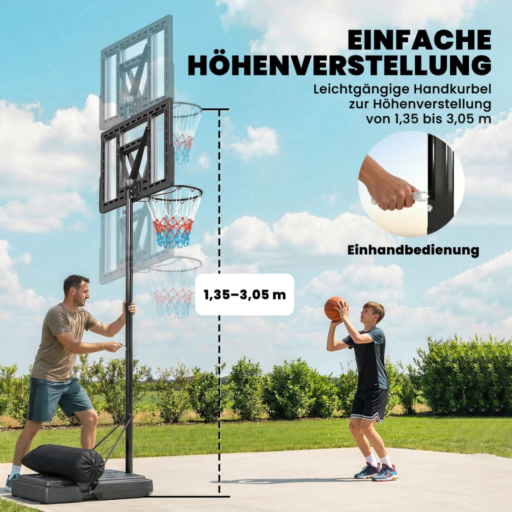 Canestro da Basket Regolabile Esterno ¨C Zephmum ¨C Altezza 135-305cm con Retro 110x70cm e Ruote