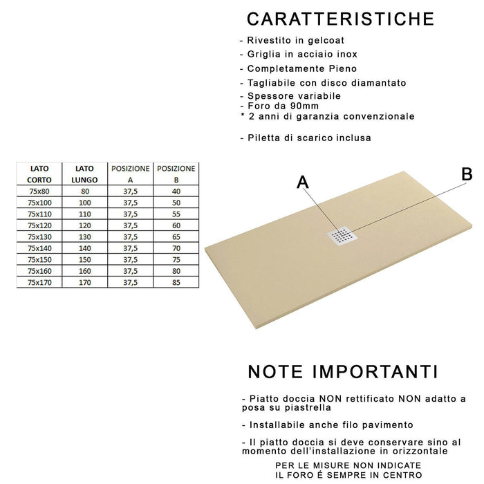 Piatto Doccia in Pietra 70x140 cm Bonussi Ardesia Stone Central Marrone