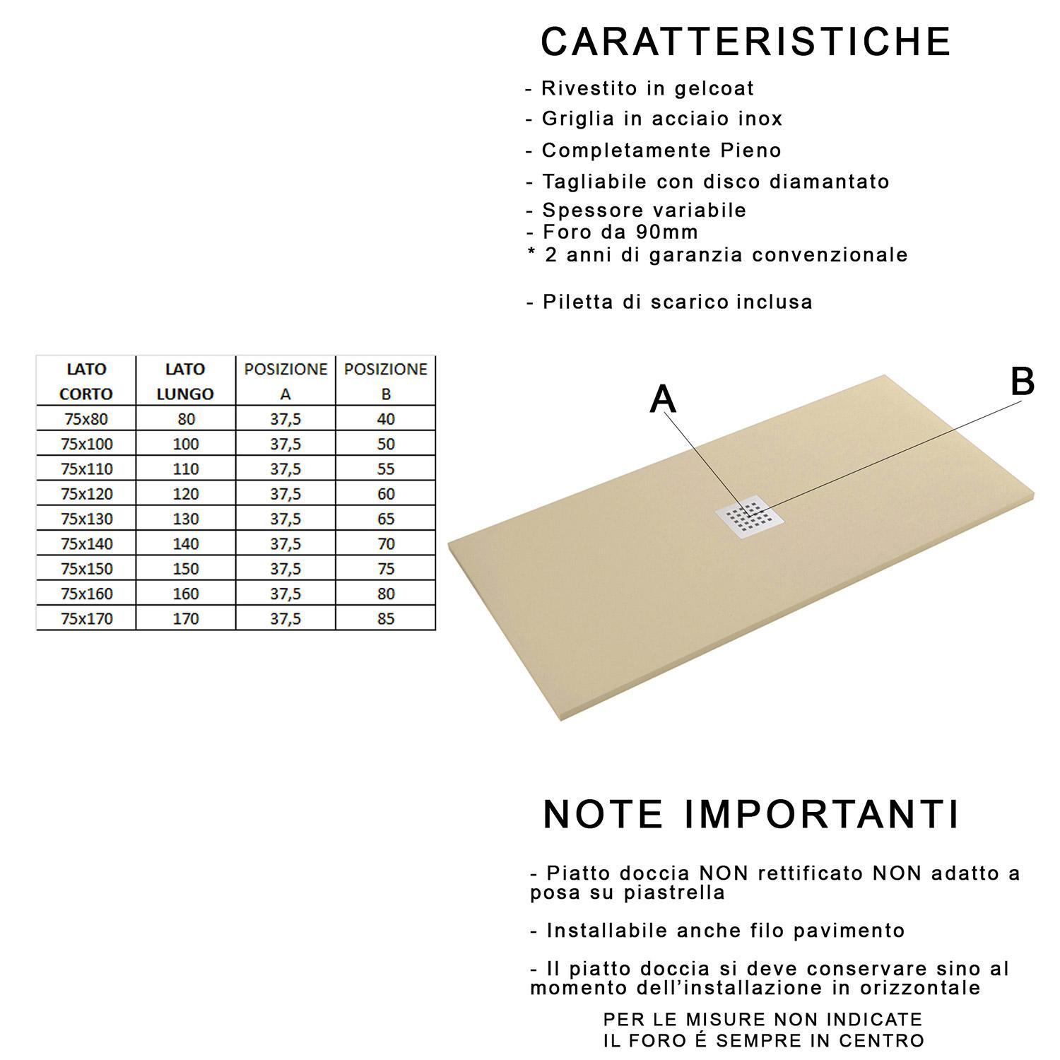 Piatto Doccia in Pietra 90x150 cm Bonussi Ardesia Stone Central Marrone