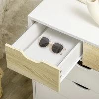 Cassettiera a 5 Cassetti per Camera da Letto con Maniglie Intagliate, 60x40x77.5cm, Bianco e Legno