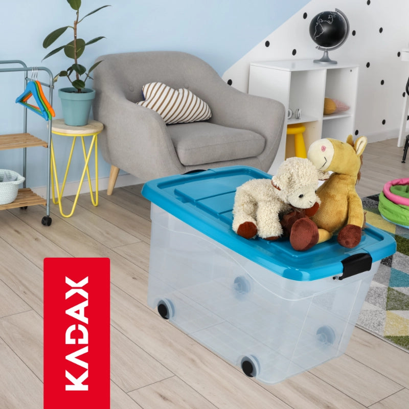 Contenitore per giocattoli KADAX, grande scatola con ruote, in plastica, grande 60 litri