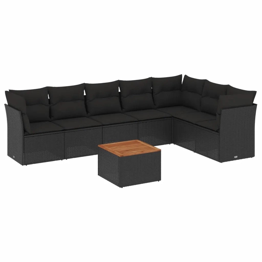 Set Divani da Giardino con Cuscini 8 pz Nero in Polyrattan 3223675