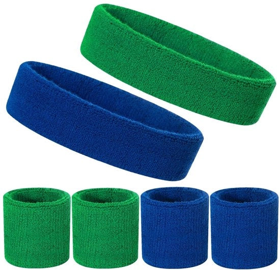Bende per Capelli Sport - 2 Pezzi Bende per Capelli - 4 Pezzi Bende per Braccio - Materiale Katoen/Spandex/Nylon - Comodo e Rapido in Secchezza - Adatto per Fitness e Yoga - Bende per Sport