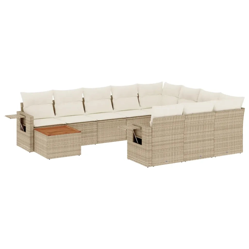 Set Divani da Giardino 11 pz con Cuscini Beige in Polyrattan