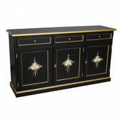 Madia credenza 3 ante legno shabby nero decorata filo oro 156x42x86 - Mobili 2G