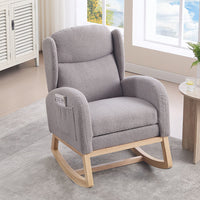 Sedia a dondolo per allattamento - Xylo - Struttura in legno, tessuto Teddy, poggiapiedi regolabile, grigio