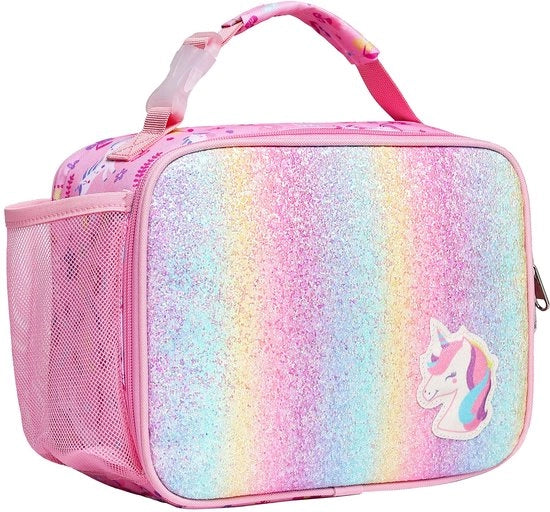 Isolante Borsa per Bambine con Contenitore per Fiaschi, Scatola Lekvrija per Picnic e Scuola, Unicorno Rosa Scintillante