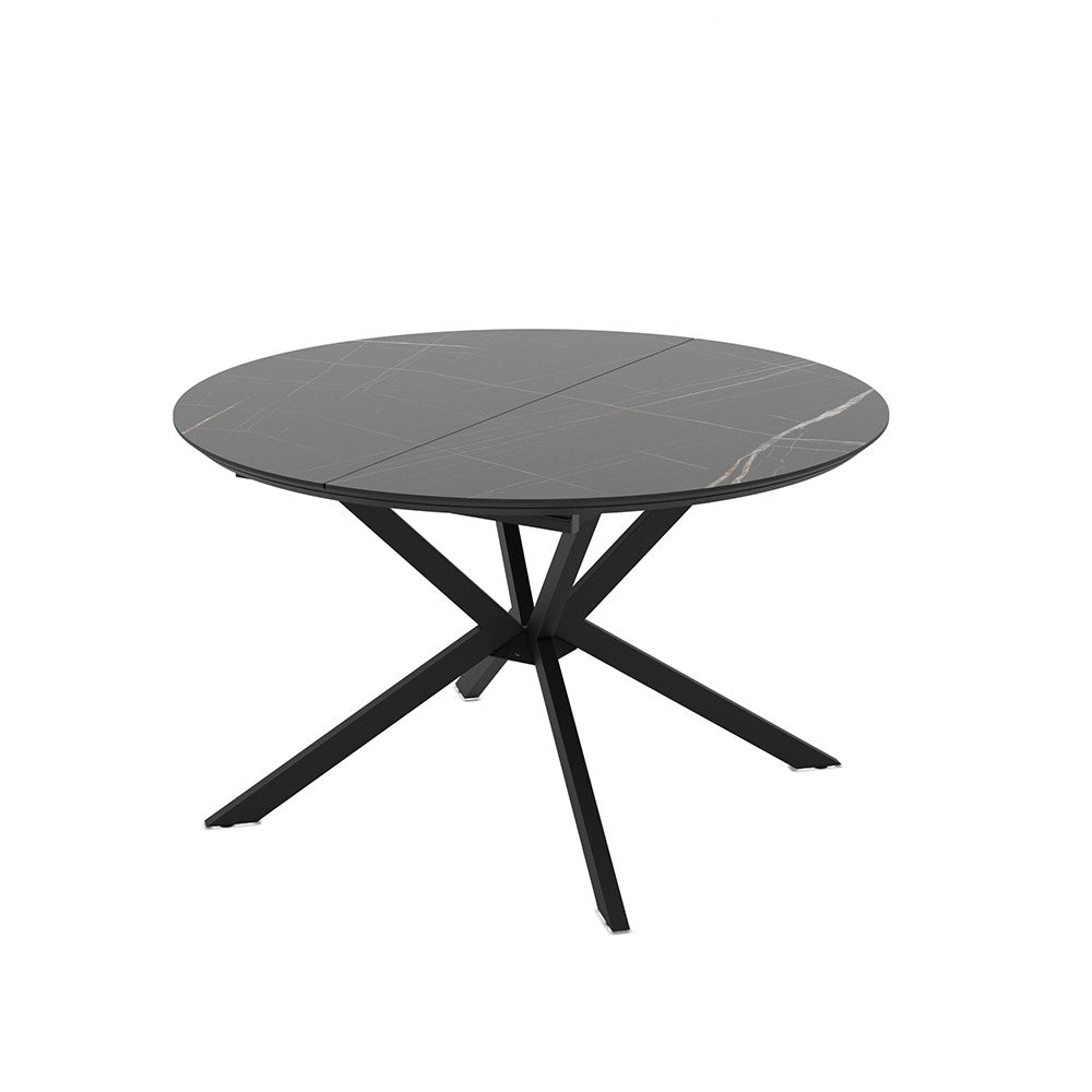 Tavolo rotondo allungabile Dobok piano effetto marmo nero con dettagli oro lucido 126x126x76H