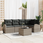 Set di Divano da Giardino con Cuscini Rattan Nero Sintetico