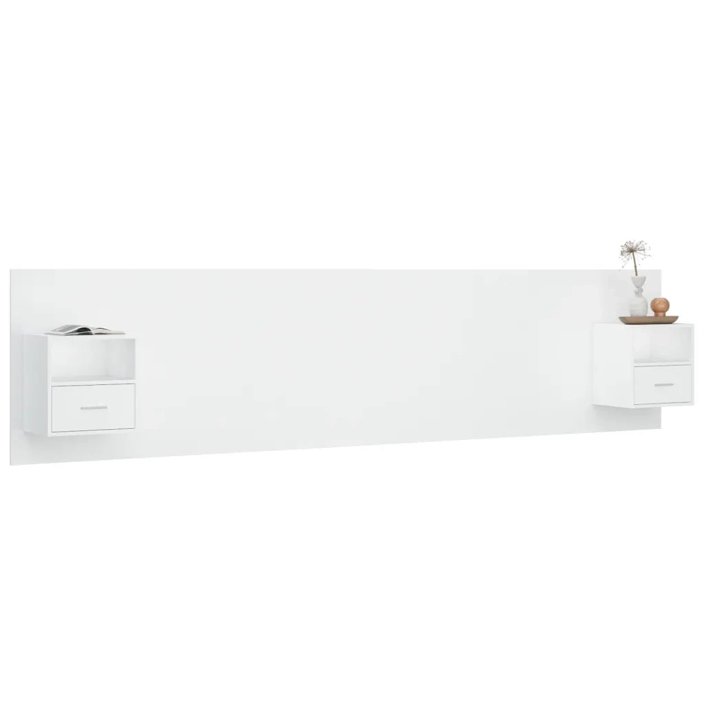 Testiera per Letto con Comodini in Legno Multistrato Bianco 3115764