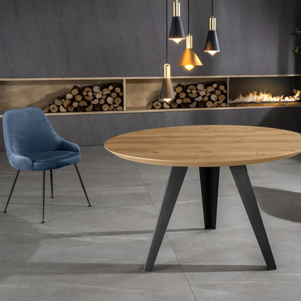 Tavolo da pranzo fisso in legno impiallacciato rovere naturale Leo 130x130 cm fino a 6 posti Made in Italy | Duzzle