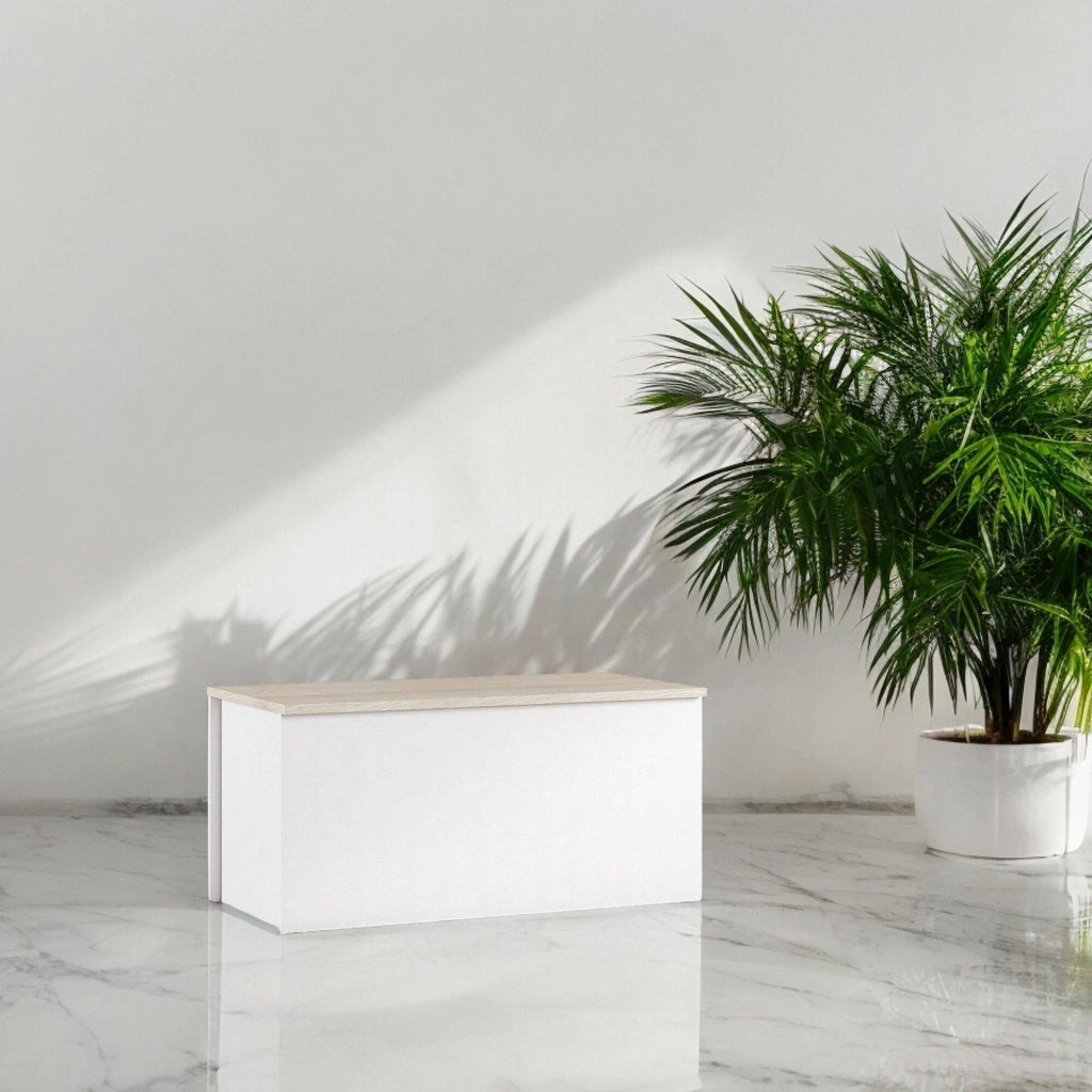 Baule Ayusnay, Capiente box contenitore multiuso, Cassapanca moderna, Made in Italy, Cm 90x45h45, Bianco e Rovere