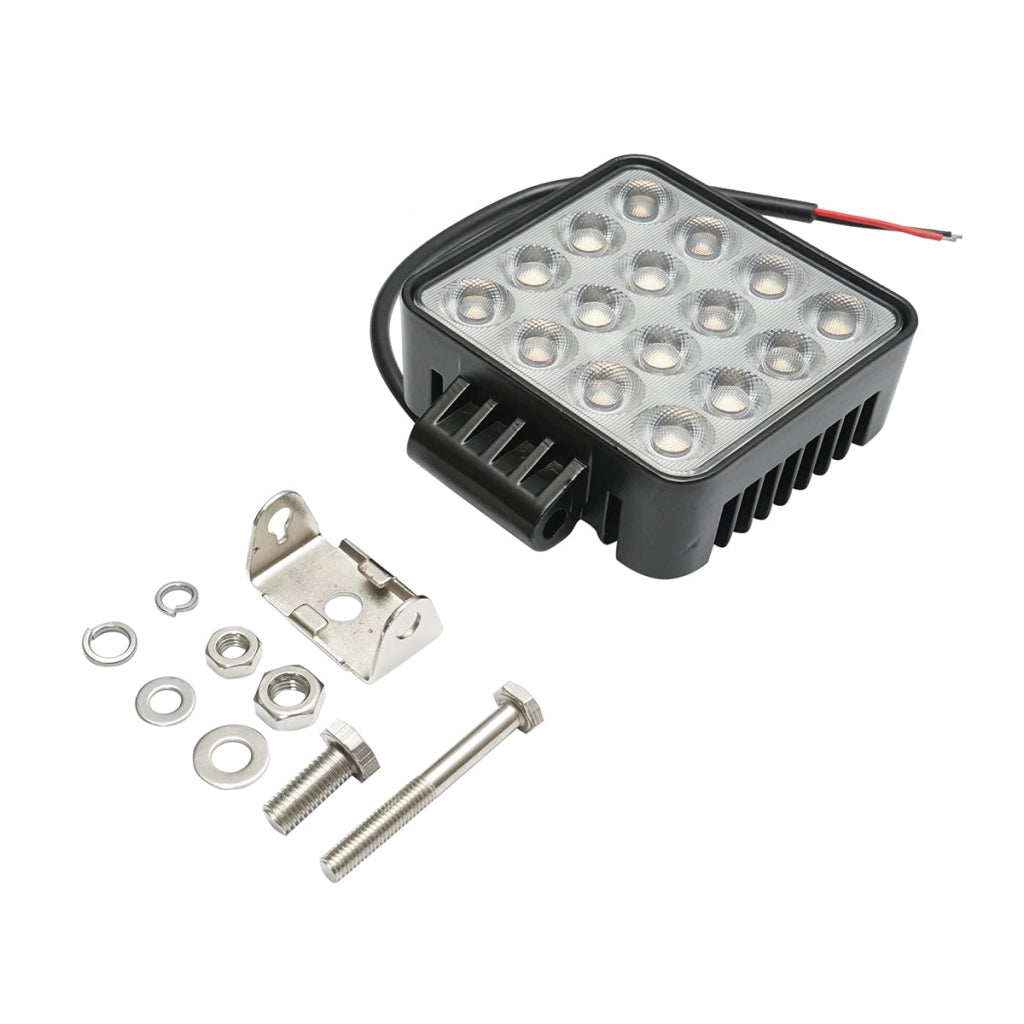 Proiettore LED quadrato 12-48V, 48W, 3000K, corpo in alluminio 110x110x45mm
