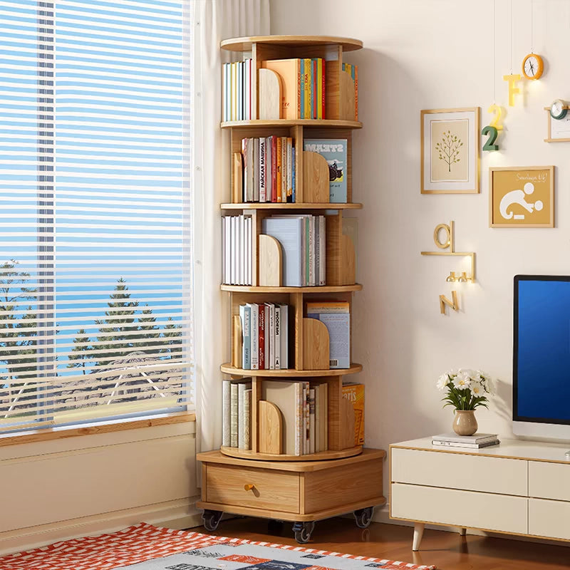 LIBRERIA Girevole 360° con cassetto e ruote 58x56x29 cm Colore legno MDF
