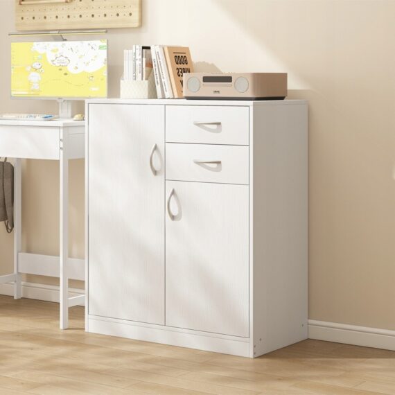 Cassettiera bianca 74x35x84 cm, perfetta per la camera da letto.