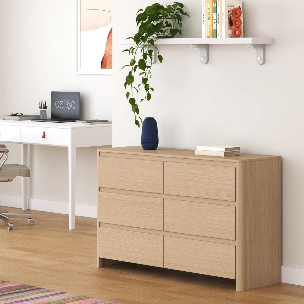 Cassettiera Takranmaa Comò con 6 Cassetti 120 x 39 x 77 cm - Effetto Rovere [en.casa]