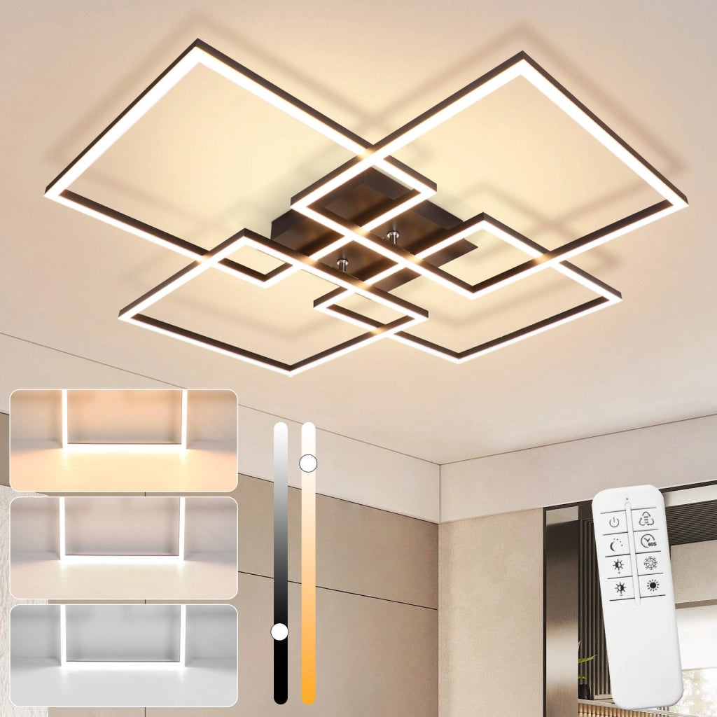 ZMH Lampada da soffitto plafoniera LED nera rettangolare 72cm 48W dimmerabile per soggiorno