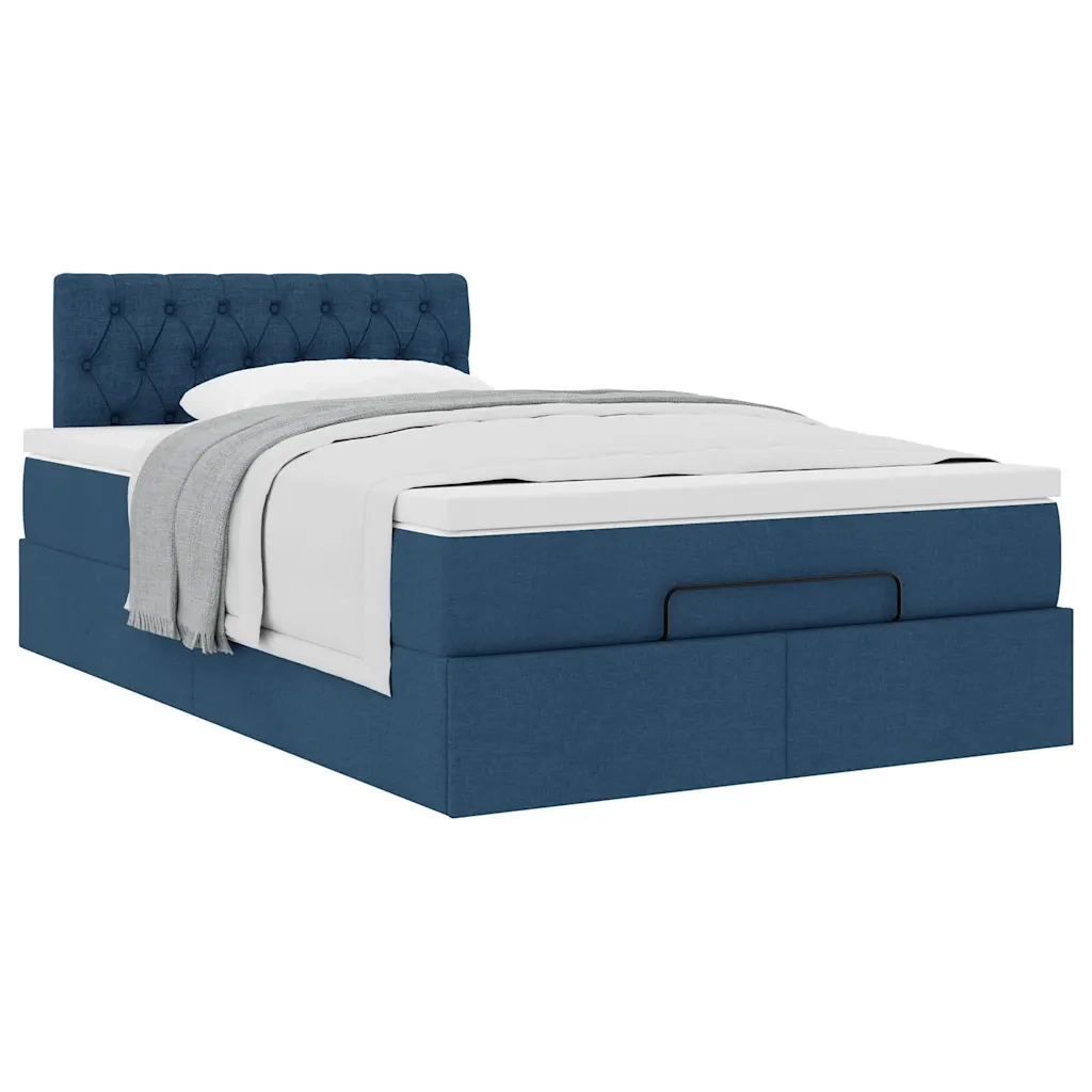 Struttura Letto Pouf con Materasso Blu 120x190 cm in Tessuto 3311531