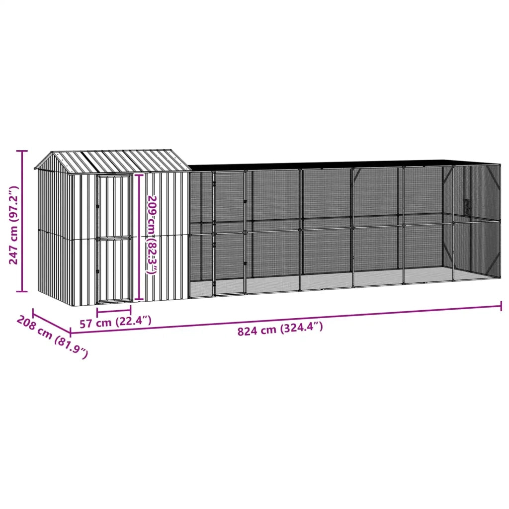 Gabbia per uccelli Antracite 824 x 208 x 247 cm Acciaio zincato 3325158
