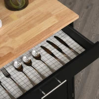 Carrello da Cucina con Cassetto e Armadietto 2 Ante, Ruote e Barra Laterale, 83x45x91.5cm, Nero