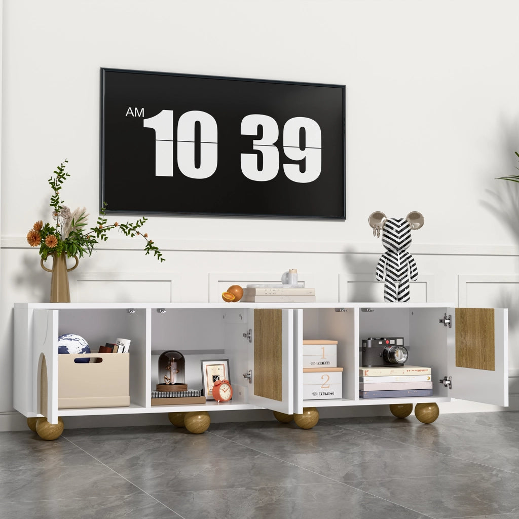 Mobile TV con 4 Ante e 4 Scomparti; Stile Moderno; in MDF; 175??38??50 cm; Naturale e Bianco