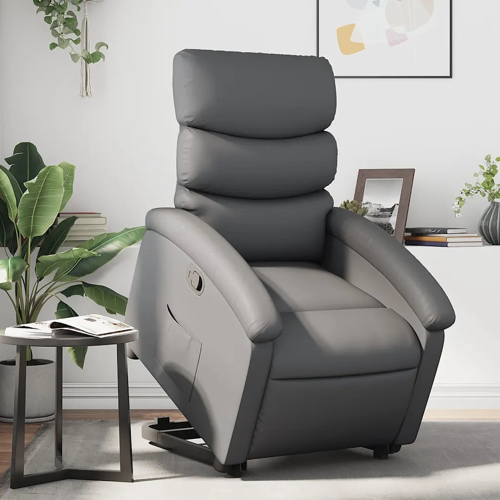 Poltrona | Sedia Relax Alzapersona Reclinabile Grigio in Similpelle