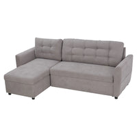 Divano Letto 3 Posti con Chaise Longue Contenitore 217x134x85 cm in Tessuto Effetto Lino Grigio
