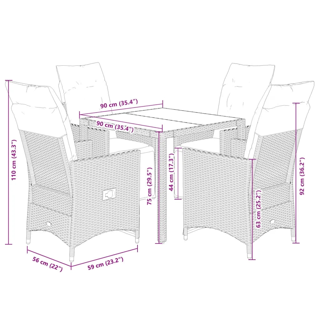 vidaXL Set Bistrò da Giardino 5 pz con Cuscini in Polyrattan Grigio