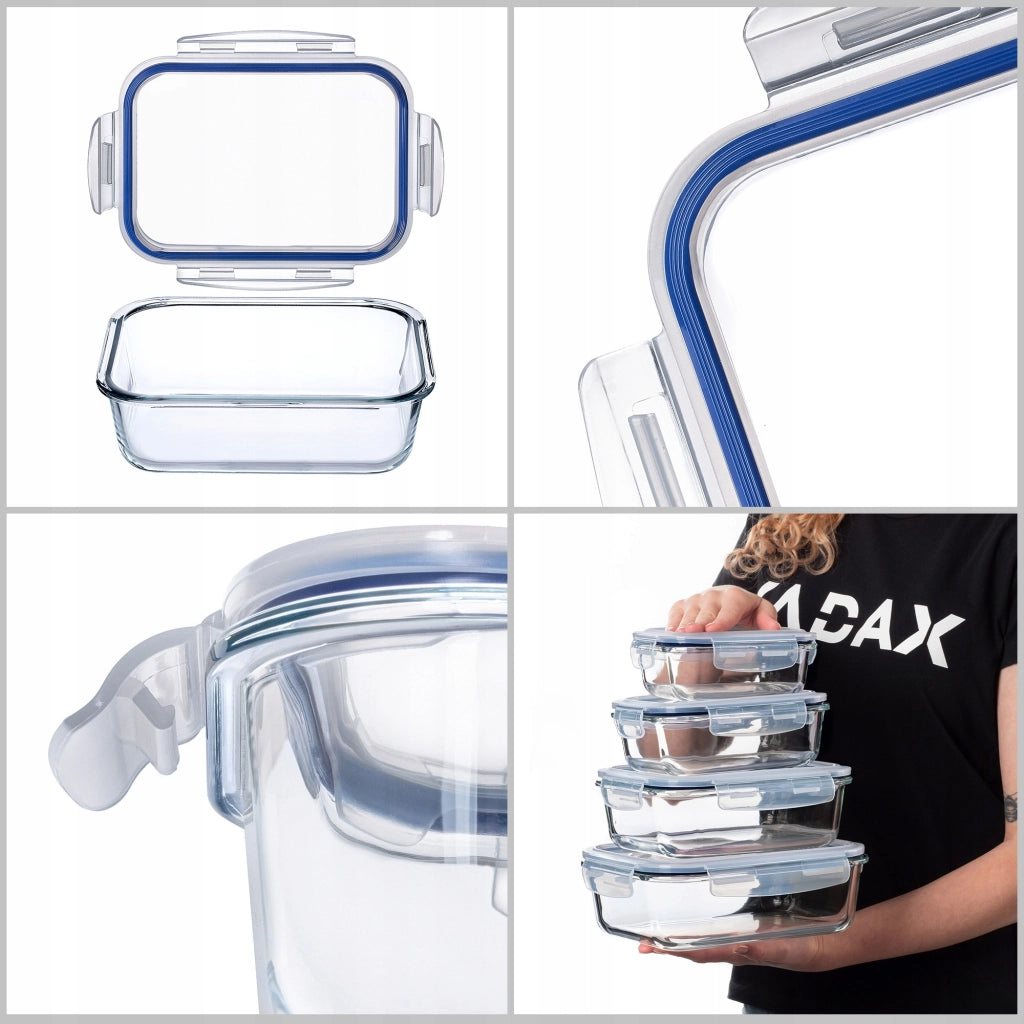 Set di contenitori per alimenti in vetro KADAX, contenitori in vetro con coperchio, portapranzo, 4 pezzi