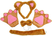 Costume da orso con accessori - Guanti da orso - Collare con coda - Collana con coda - Misura unica - Materiale morbido flanella/poliester - Costume da orso