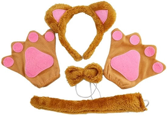 Costume da orso con accessori - Guanti da orso - Collare con coda - Collana con coda - Misura unica - Materiale morbido flanella/poliester - Costume da orso