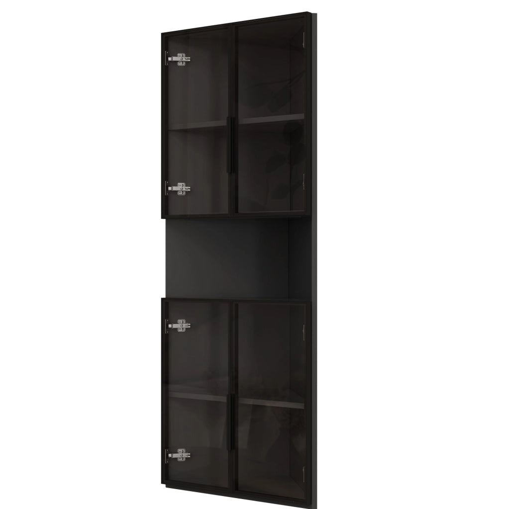 Vetrina angolare triangolare nera 62×32×160 cm con LED