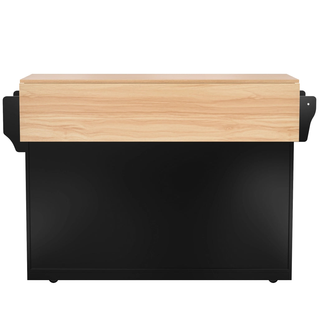 Isola da Cucina Mobile 120x46/70x91 cm Nera con Piano Ribaltabile; 2 Cassetti; Ruote e Gambe in Legno