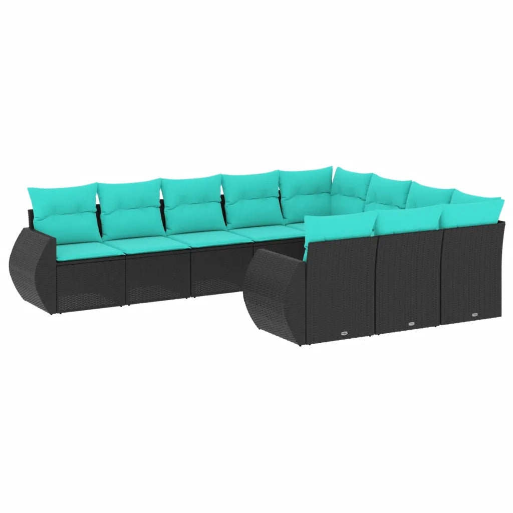 Set Divani da Giardino 10 pz con Cuscini Nero in Polyrattan 3221886