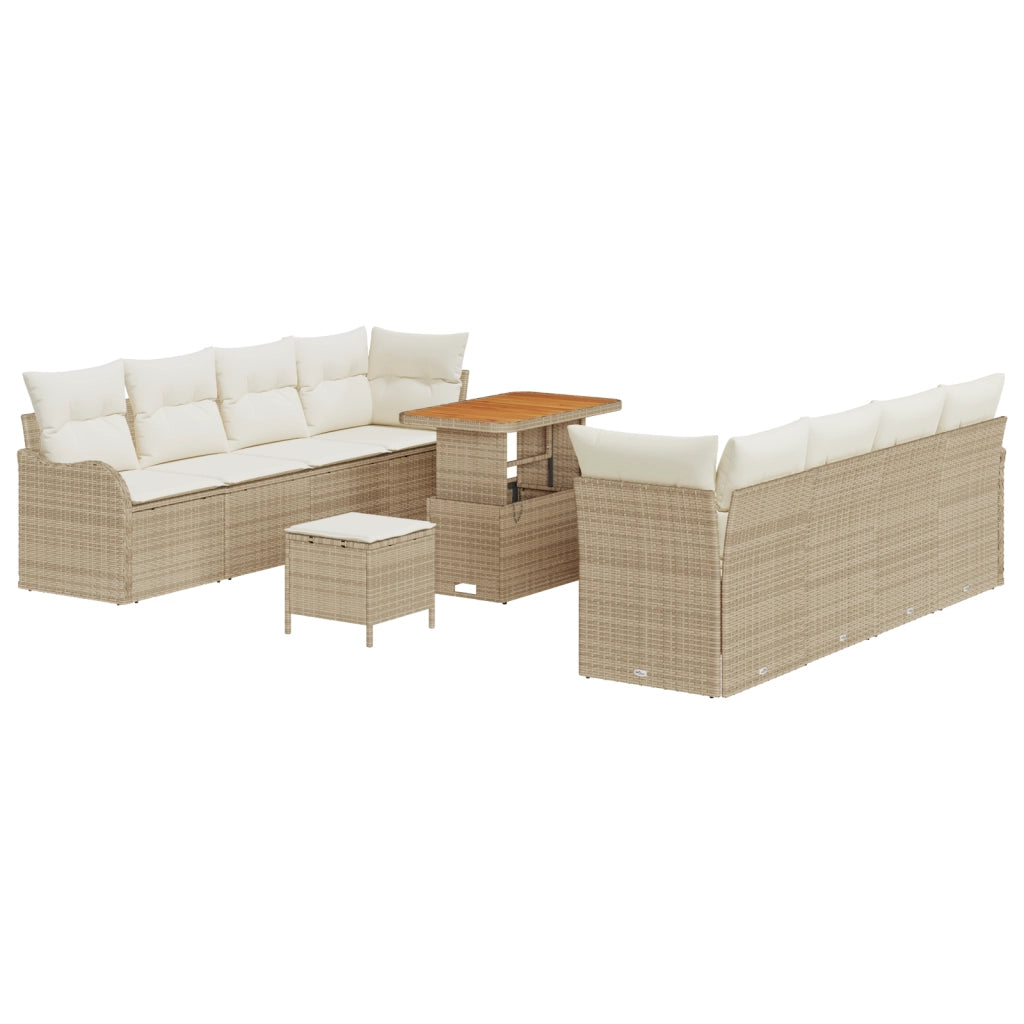 Set Divano da Giardino  11 Pezzi con Cuscini Beige Polyrattan Acacia