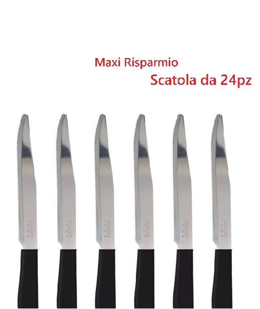 Coltelli Bistecca 24pz Manico in Polipropilene Doppia Affilatura 22cm Nero