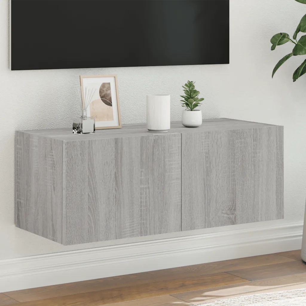 Mobile TV a Parete | Armadietto TV | Mobile Porta TV con Luci LED Grigio Sonoma 80x35x31 cm