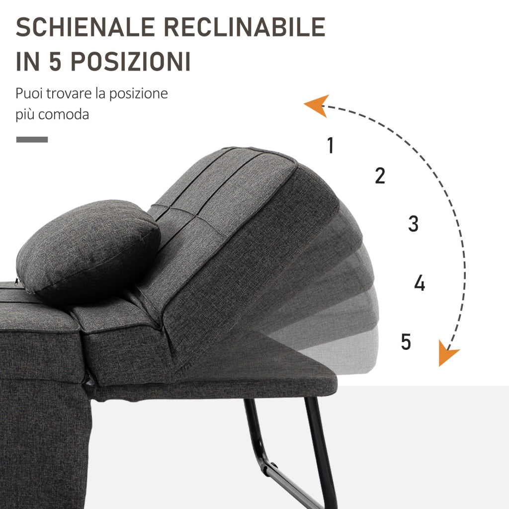 Letto Divano Poltrona con Schienale Regolabile e Cuscino in Tessuto ¨C Zephmum ¨C Grigio 95x179x78 cm