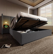 Letto contenitore 180x200 grigio con lampada e ricarica USB-C