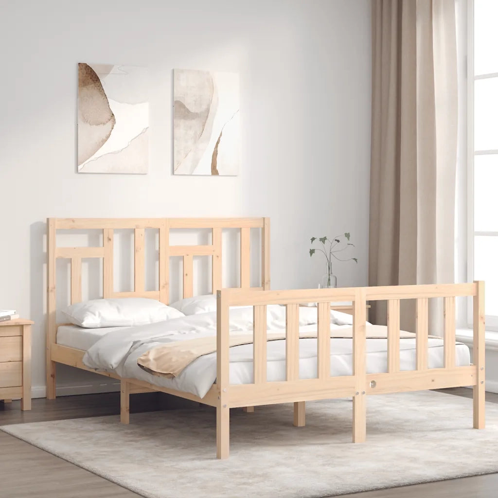 Letto matrimoniale | Letto per adulti | Giroletto senza Materasso 140x200 cm in Legno Massello di Pino