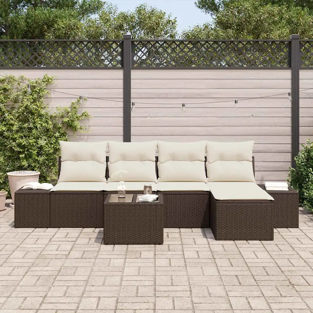 Set Divano da Giardino 5 pcs Marrone e Crema polyrattan 3355697
