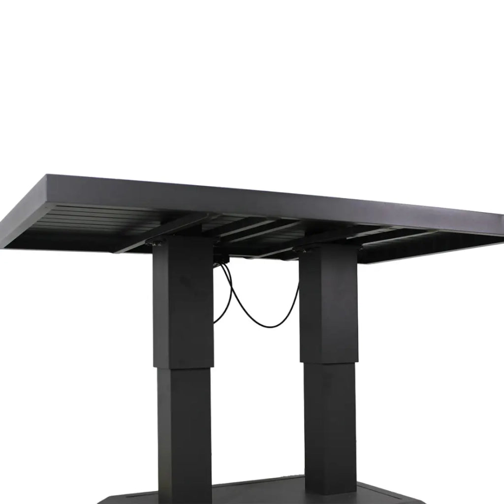 Salotto da giardino ad angolo 7 posti in alluminio grigio con tavolo regolabile e pouf – FERONA